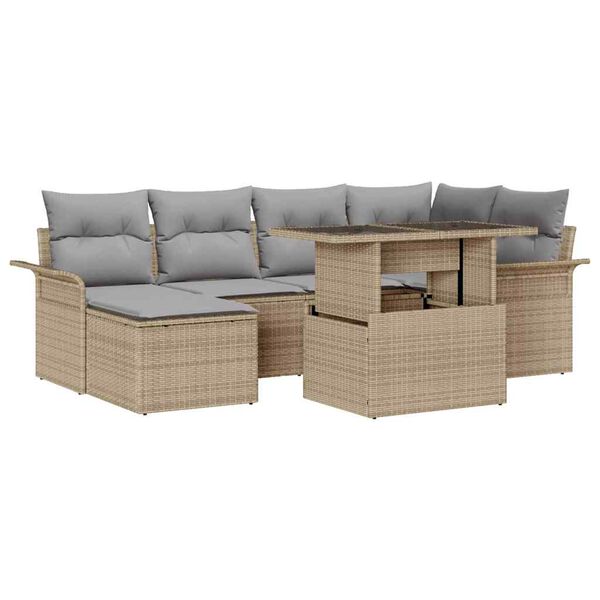 vidaXL Gartensofa-set mit Kissen 7 pcs Beige Poly-Rattan