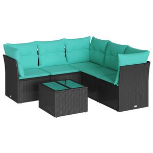 vidaXL 6-tlg. Garten-Sofagarnitur mit Kissen Schwarz Poly Rattan