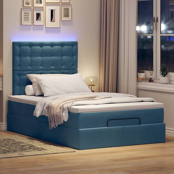 vidaXL Ottoman-Bett mit Matratzen & LEDs Dunkelblau 120x190 cm Samt