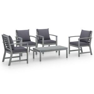 vidaXL 5-tlg. Garten-Lounge-Set mit Auflagen Massivholz Akazie Grau
