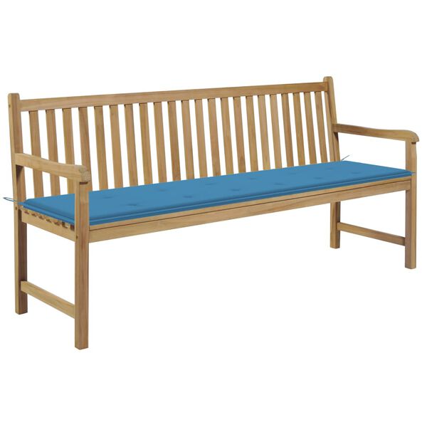 vidaXL Gartenbank mit Blauer Auflage 175 cm Massivholz Teak