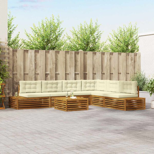 vidaXL Outdoor-Sofagarnitur mit Kissen 7 St&uuml;ck Natur und Creme