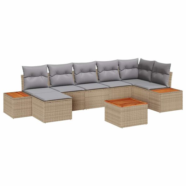 vidaXL Garten-Sofa-Set mit Kissen 8 pcs Beige Poly-Rattan