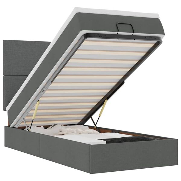 vidaXL Ottoman-Bett mit Matratze & LEDs Dunkelgrau 90x190 cm Stoff