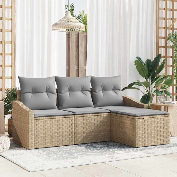 vidaXL Sofa Set mit Kissen 4 pcs Beige Poly Rattan