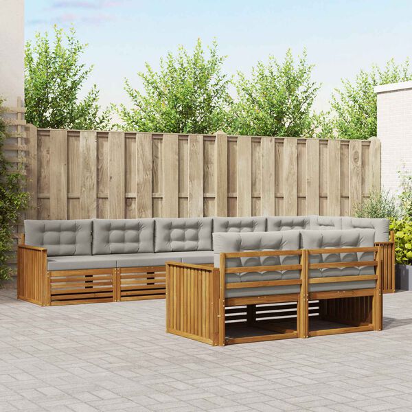 vidaXL Outdoor-Sofagarnitur mit Kissen 8 pcs Nat&uuml;rlich und Hellgrau