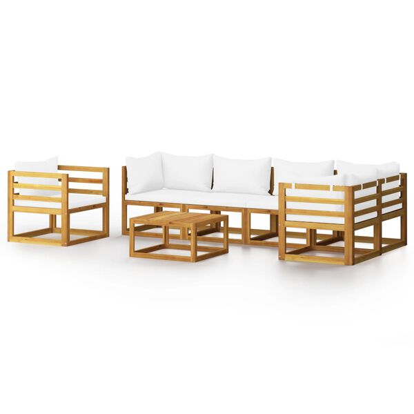 vidaXL 7-tlg. Garten-Lounge-Set mit Auflagen Creme Massivholz Akazie