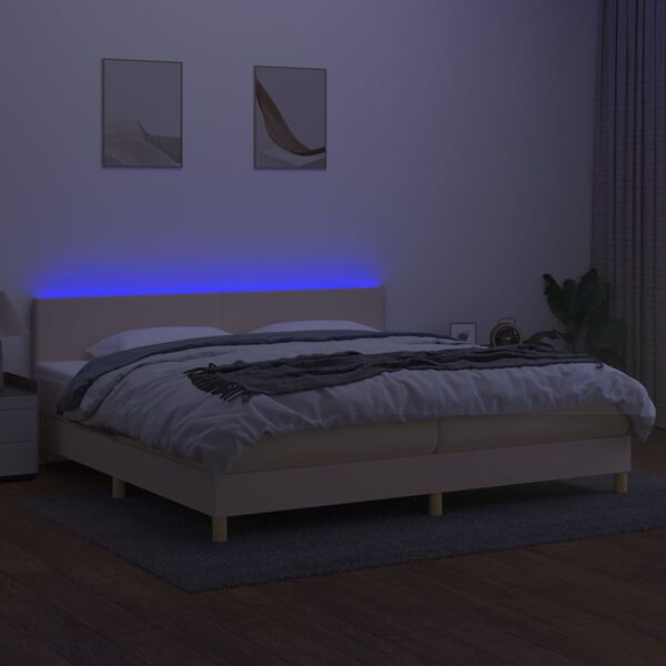 vidaXL Boxspringbett mit Matratze & LED Creme 200x200 cm Stoff