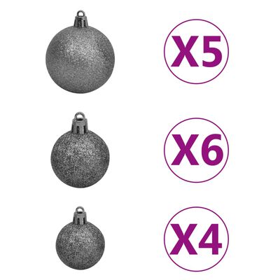 vidaXL Weihnachtsbaum Schlank mit Beleuchtung & Kugeln Schwarz 120 cm