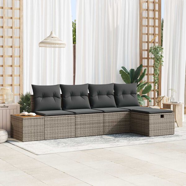 vidaXL Gartensofa-set mit Kissen mit Speicher 5 pcs Grau Poly-Rattan