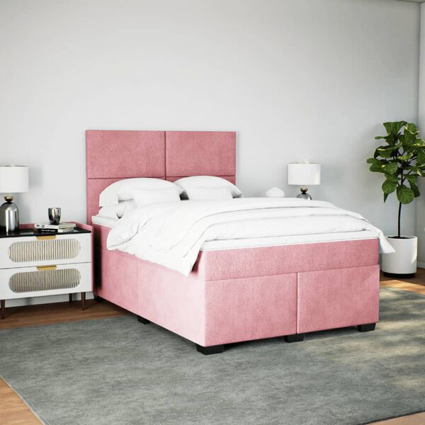 vidaXL Boxspringbett mit Matratze Rosa 140x190 cm Samt