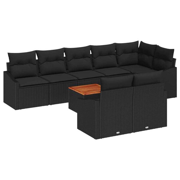 vidaXL Gartensofa-set mit Kissen 9 pcs Schwarz Poly-Rattan