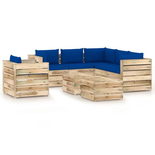 vidaXL 8-tlg. Garten-Lounge-Set mit Kissen Gr&uuml;n Impr&auml;gniertes Holz