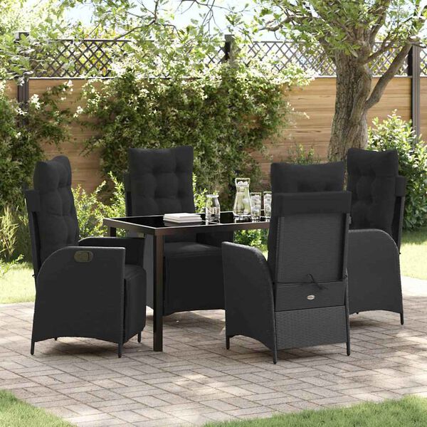 vidaXL Garten Essgruppe mit Kissen 5 pcs Schwarz Poly-Rattan