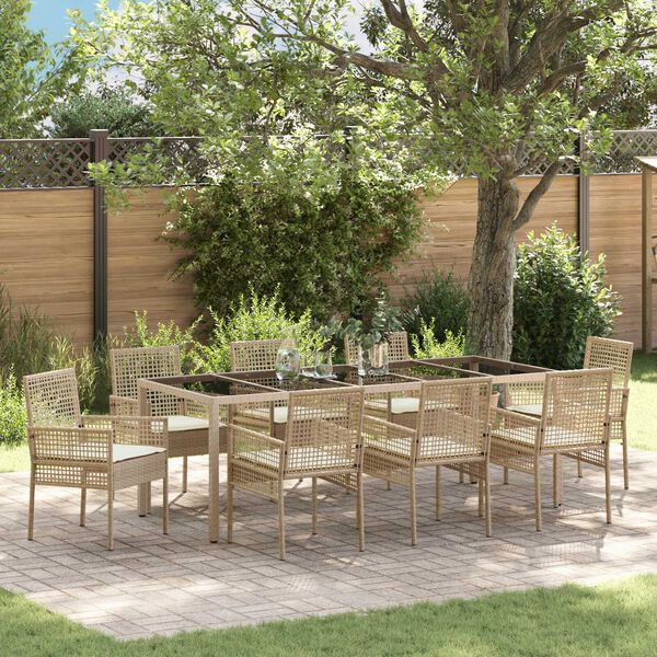 vidaXL Garten Essgruppe 9 pcs Beige Poly-Rattan