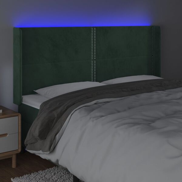 vidaXL LED Kopfteil Dunkelgr&uuml;n 203x16x118/128 cm Samt
