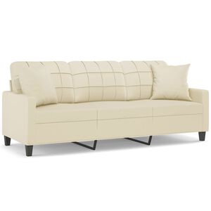 vidaXL 3-Sitzer-Sofa mit Zierkissen Creme 180 cm Kunstleder