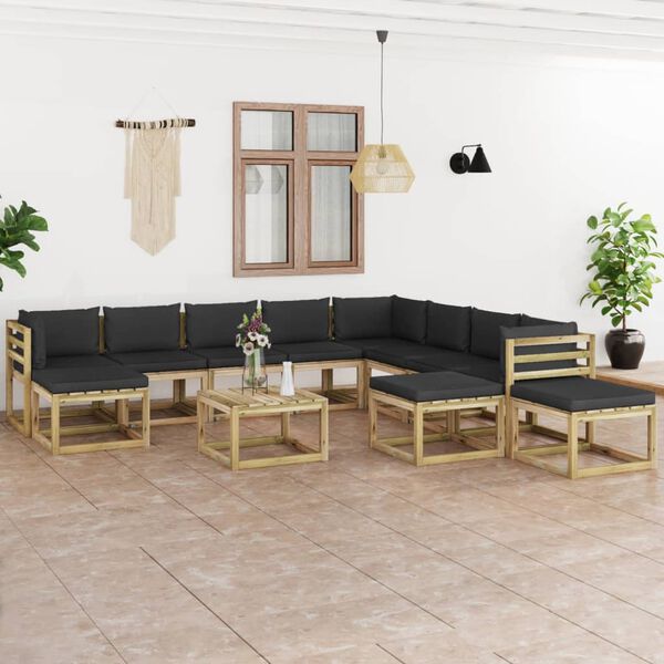vidaXL 12-tlg. Garten-Lounge-Set mit Kissen Impr&auml;gniertes Kiefernholz
