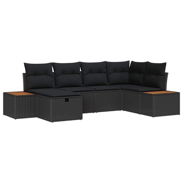 vidaXL Gartensofa-set mit Kissen mit Speicher Schwarz Poly-Rattan