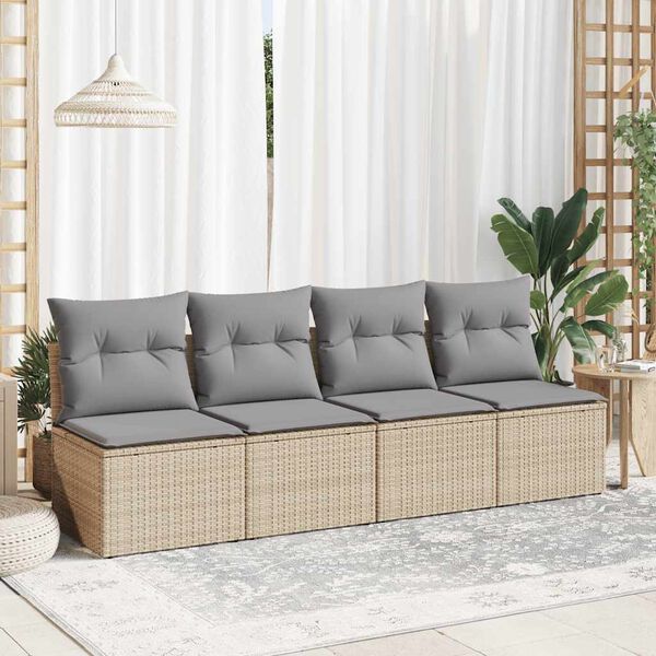 vidaXL 2-tlg. Garten-Sofagarnitur mit Kissen Beige Poly Rattan Akazie
