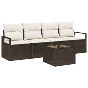 vidaXL Sofa Set 5 pcs Braun und Creme Poly-Rattan