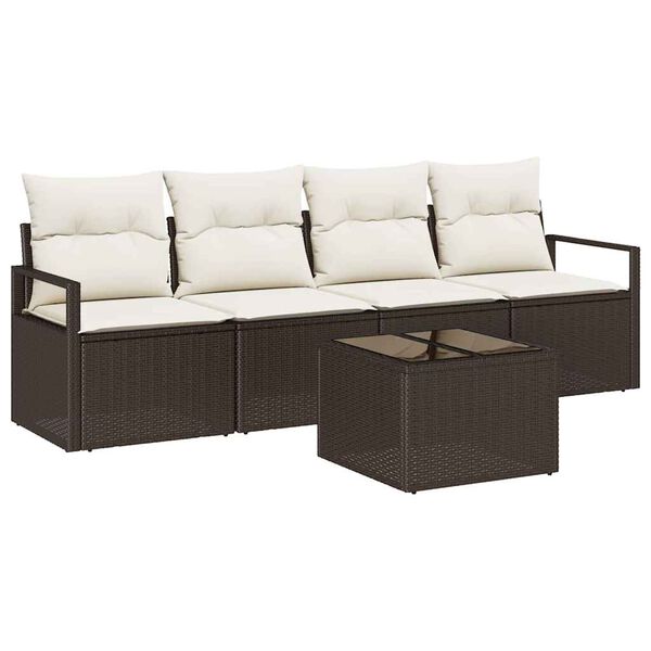 vidaXL Sofa Set 5 pcs Braun und Creme Poly-Rattan