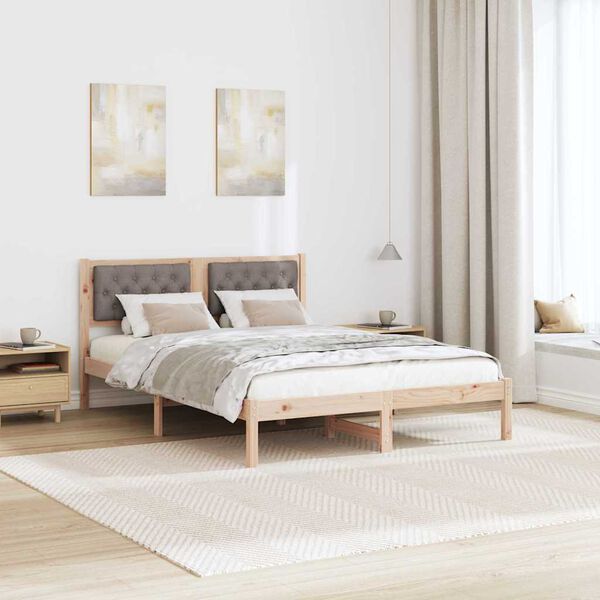 vidaXL Bettrahmen mit Kopfteil Taupe 140 x 190 cm Massives Kiefernholz