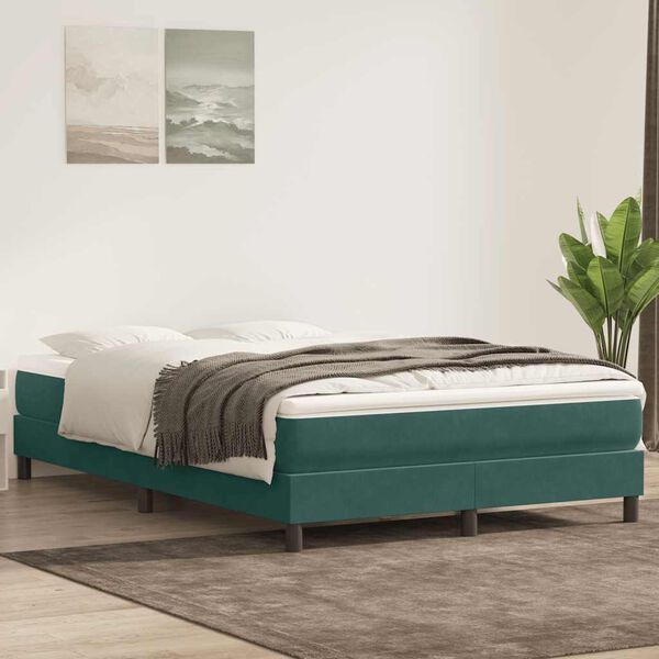 vidaXL Boxspringbett mit Matratze Dunkelgr&uuml;n 160x210 cm Samt