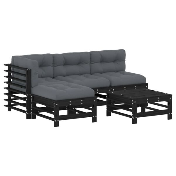 vidaXL 5-tlg. Garten-Lounge-Set mit Kissen Schwarz Massivholz