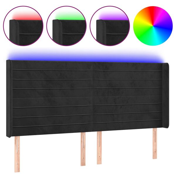 vidaXL LED Kopfteil Schwarz 203x16x118/128 cm Samt