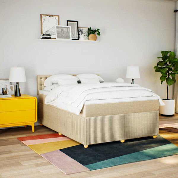 vidaXL Boxspringbett mit Matratze Creme 140x190 cm Stoff
