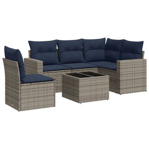 vidaXL 6-tlg. Garten-Sofagarnitur mit Kissen Grau Poly Rattan