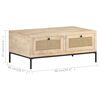 vidaXL Couchtisch 90x50x37 cm Mango Massivholz und Rohrgeflecht