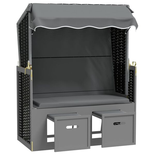 vidaXL Strandkorb mit Dach Polyrattan & Massivholz Anthrazit & Schwarz