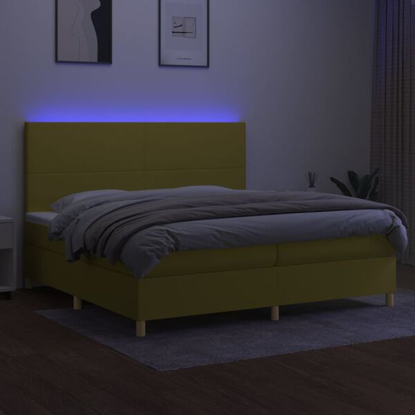 vidaXL Boxspringbett mit Matratze & LED Gr&uuml;n 200x200 cm Stoff