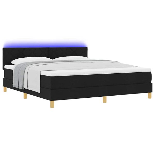 vidaXL LED Boxspringbett mit Matratze Schwarz 180 x 200 cm Stoff
