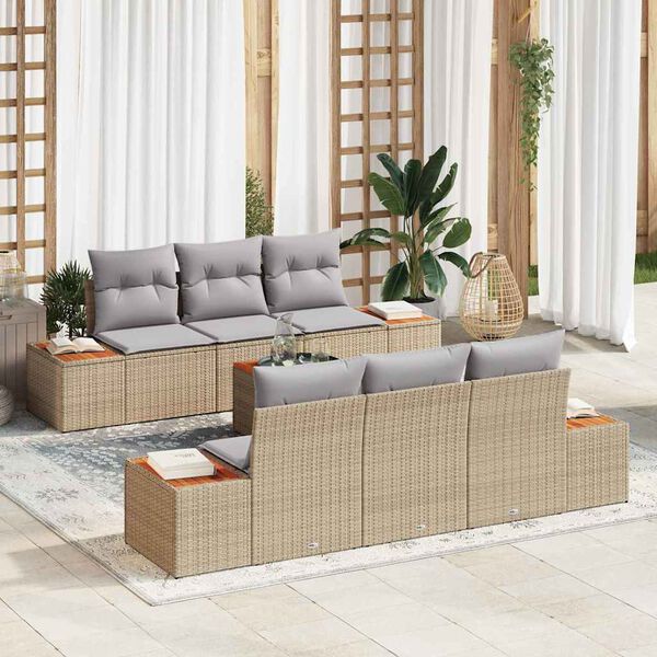 vidaXL Gartensofa-set mit Kissen 7 pcs Beige Poly Rattan