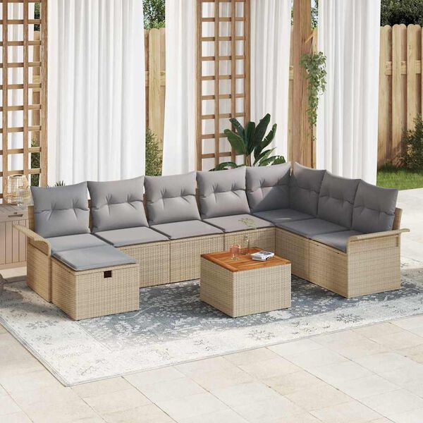 vidaXL Garten-Sofa-Set mit Kissen mit Speicher 9 pcs Beige Poly Rattan