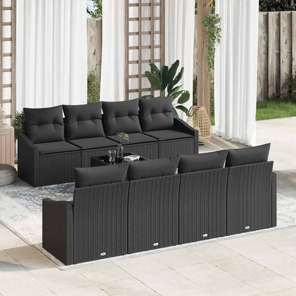 vidaXL Sofa Set mit Kissen mit Speicher 7 pcs Schwarz Poly-Rattan