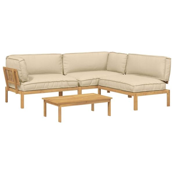 vidaXL Sofa Set mit Kissen Uni 4 pcs Beige Massivholz Akazie