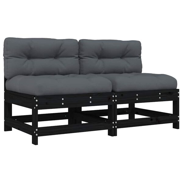 vidaXL Mittelsofas mit Kissen 2 Stk. Schwarz Massivholz Kiefer