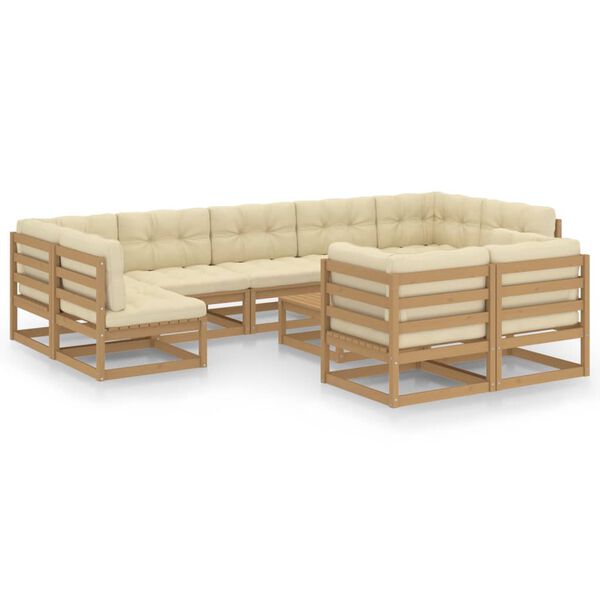 vidaXL 10-tlg. Garten-Lounge-Set mit Kissen Honigbraun Massivholz