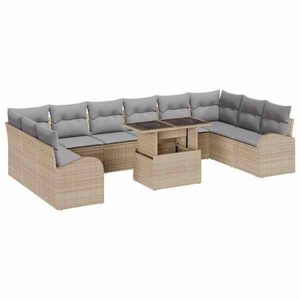 vidaXL Gartensofa-set mit Kissen 11 pcs Beige und Hellgrau Poly-Rattan