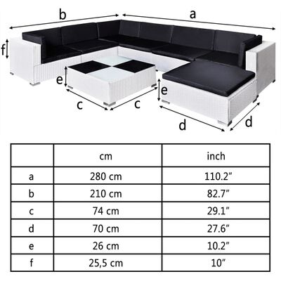 vidaXL 8-tlg. Garten-Lounge-Set mit Auflagen Poly Rattan Weiß
