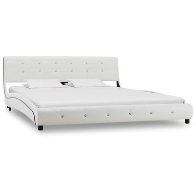 vidaXL Bett mit Matratze Weiß Kunstleder 160 x 200 cm