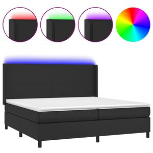 vidaXL Boxspringbett mit Matratze & LED Schwarz 200x200 cm Kunstleder