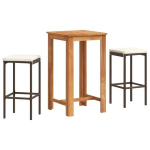 vidaXL 3-tlg. Gartenbar-Set Braun Massivholz Akazie und Poly Rattan