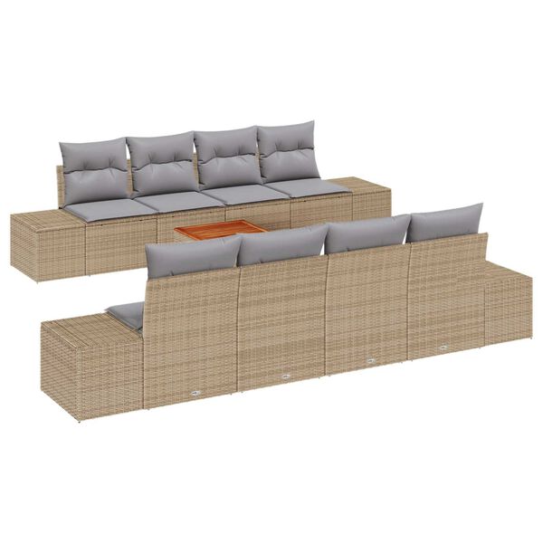vidaXL Garten-Sofa-Set mit Kissen 9 pcs Beige Poly Rattan