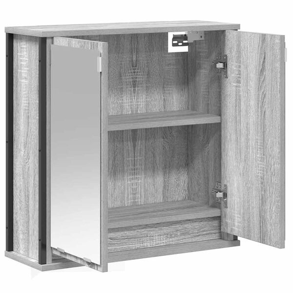 vidaXL Bad-Wandschrank mit Spiegel Grau Sonoma 60x21x60 cm