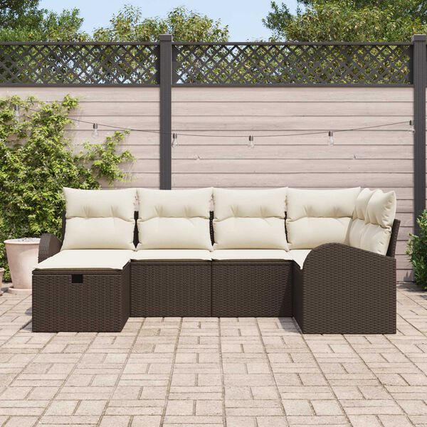 vidaXL Sofa Set mit Kissen mit Speicher Braun und Creme Poly-Rattan
